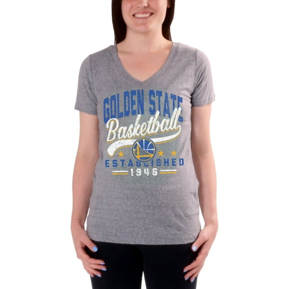 Women's Charcoal Golden State Warriors Cracked Type Version 2 V-Neck T-Shirt