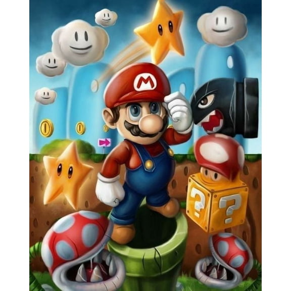 Mario Nintendo DIY 5D Diamond Digital Painting Kit Crystal Rhinestone Embroidery Cross-stitch artwork Crafts Canvas wall decoration Birthday gift 12 X 16 inches