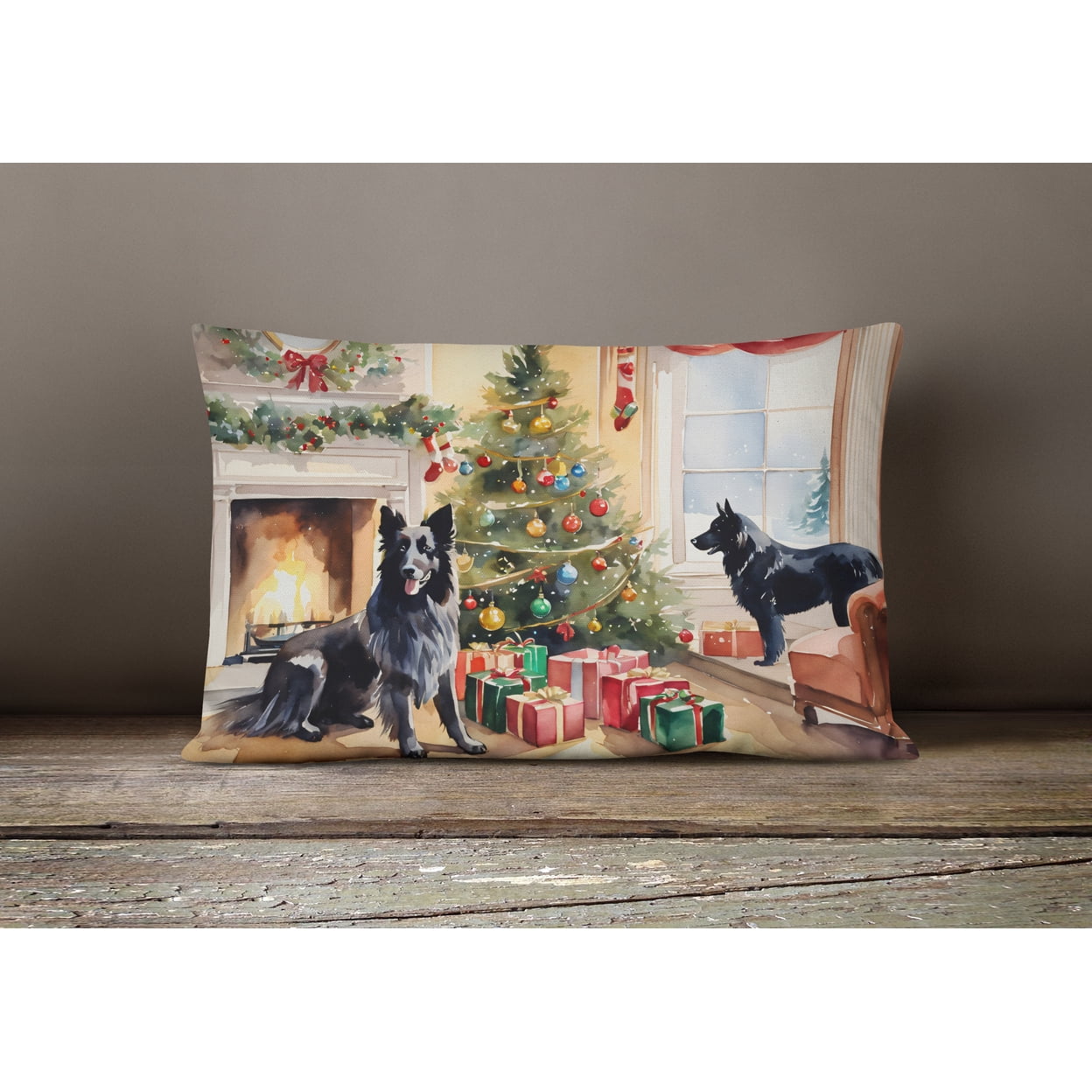 Belgian Sheepdog Cozy Christmas Throw Pillow 12 in x 16 in