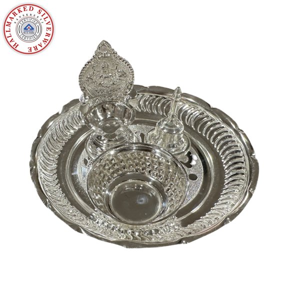 925 Sterling Silver Hallmarked 6.0-inch Puja Set - 6.0" Set #01