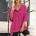 thumbnail image 4 of Ruyang Women's Solid Color Pullover Loose Flesh Covering Button Hoodie T Shirt For Women Long Shirt Women, 4 of 9