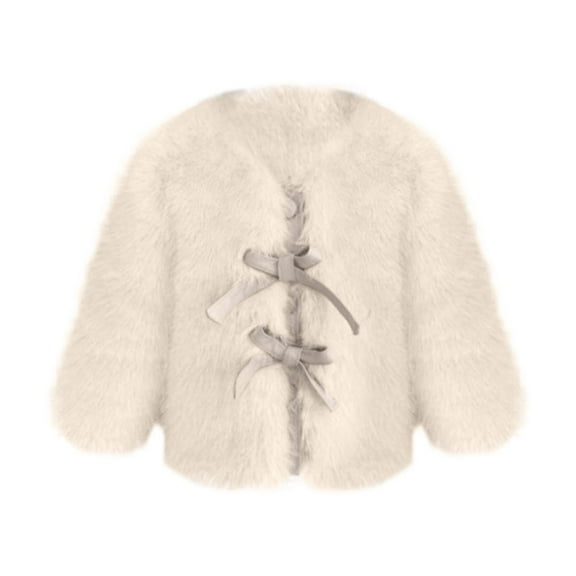 Otqutp Baby Girls Warm Cloak Coat Cute Winter Furry Cape Jacket Plush Outwear with Bowknot Fashion Button Coat for Children 1-12 Years(Beige,9-10 Years)