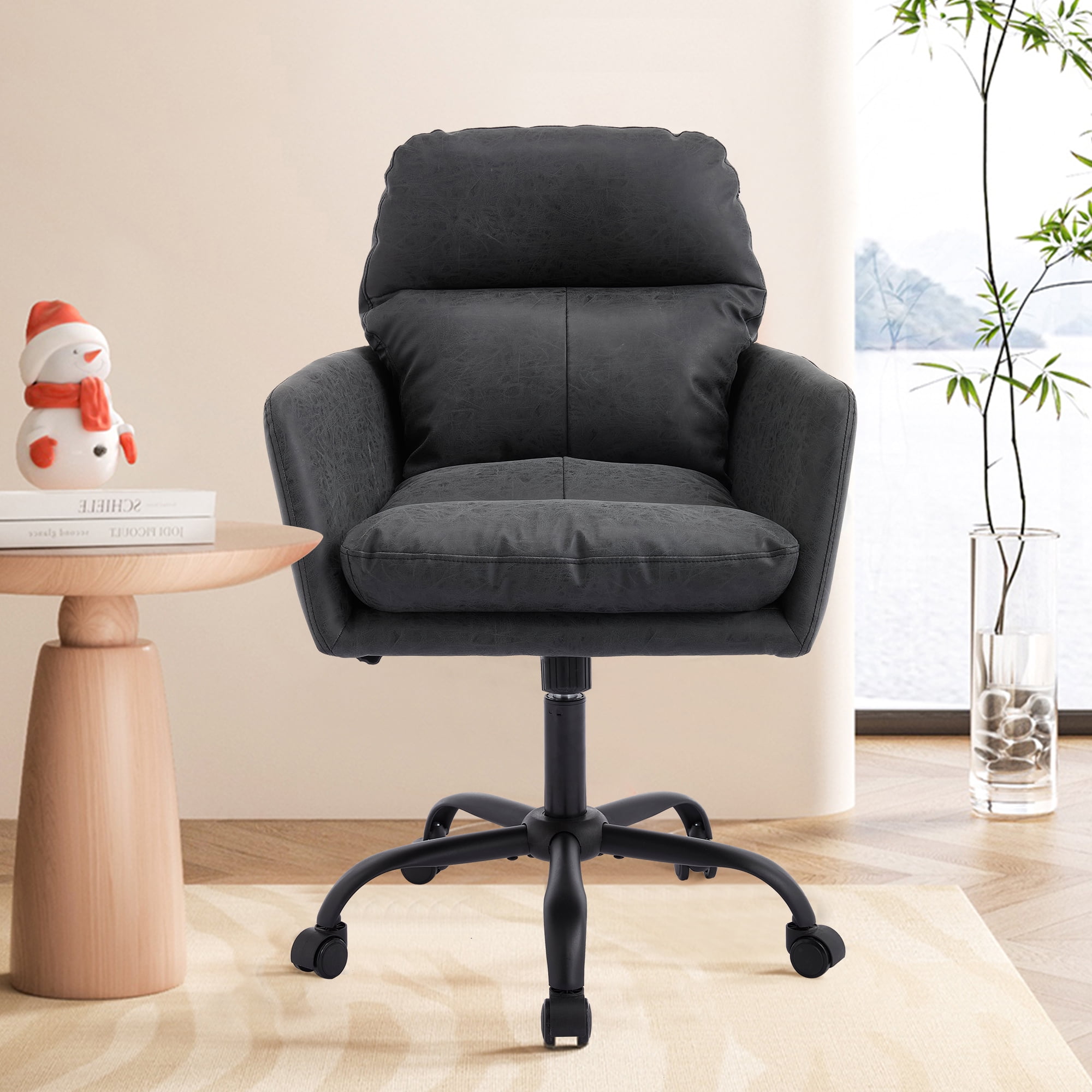 Ergonomic Executive Office Chair with High Back and Lumbar Support, Adjustable Height PU Leather Desk Chair, Swivel Rolling Computer Chair with Armrests for Home Office, Black