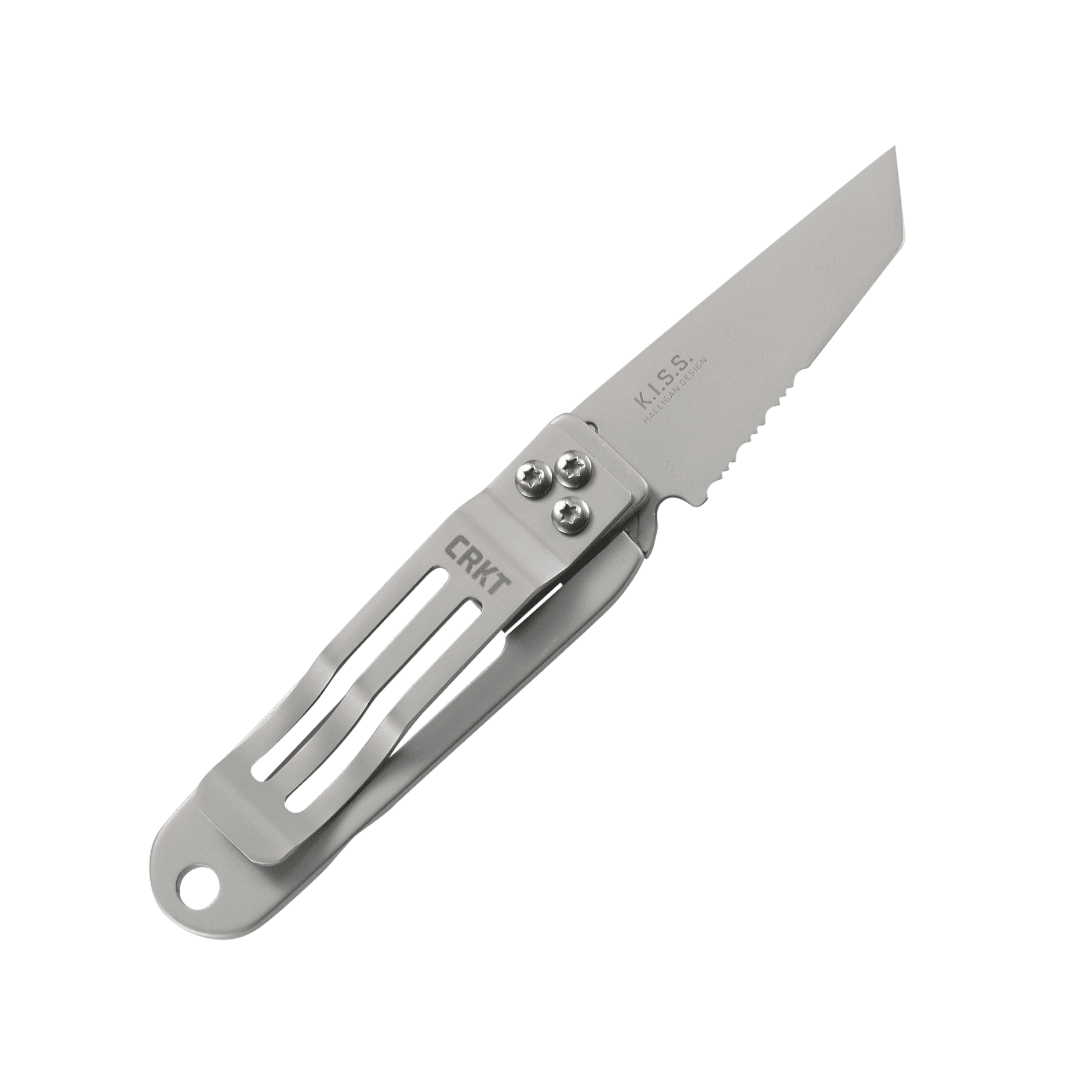 CRKT K.I.S.S. Everyday Carry EDC Pocket Folding Knife with Frame Lock: Stainless Steel Triple Point Serrations Blade, Stainless Steel Handle, 5510