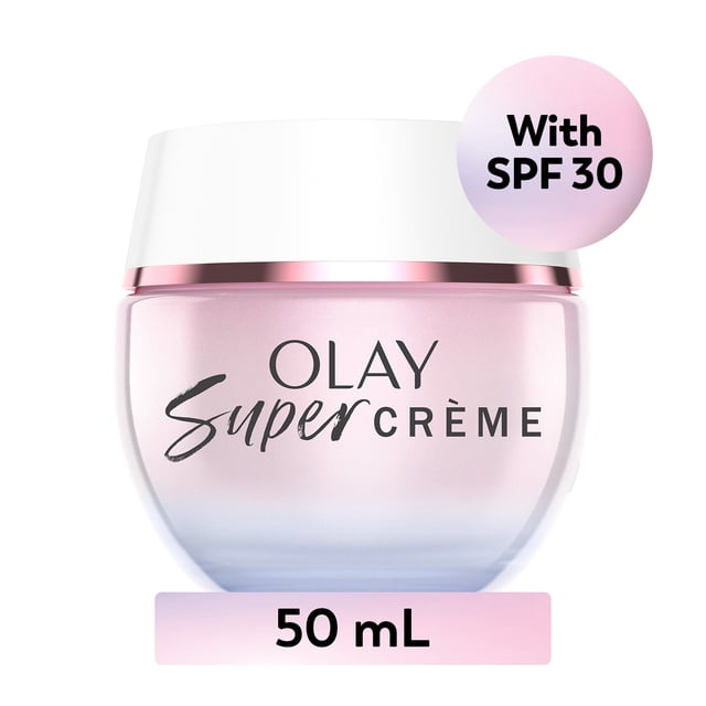 Olay Super Cream Face Cream with SPF 30, Lightweight Face Moisturizer with Vitamin C, Hyaluronic Acid, Niacinamide, 5 in 1 hydrates, smooths, brightens, firms, and protects with SPF, 50 mL