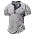thumbnail image 3 of Men's Casual Short Sleeve T-Shirt Breathable Comfort Fit Solid Color Tee with Stylish Letter Stripe Stitching Design Mens Work Shirts Summer Basic Tee Shirts, 3 of 9