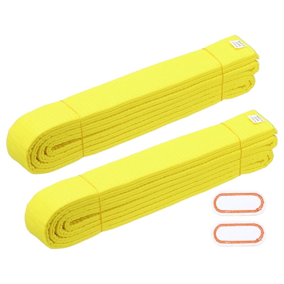 Uxcell Karate Belt, Martial Arts Ranking Belts with Name Tag Solid Cotton Double-Layered Core Long Soft Uniform Training Equipment Fitting for (Taekwondo/Karate/Judo) 7.9ft&2Pcs&Yellow