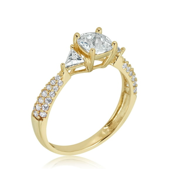 AVORA 10K Yellow Gold 0.75 Carat Princess-shape Simulated Diamond CZ Three Stone Engagement Wedding Anniversary Ring  - Size 7