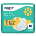 thumbnail image 1 of Equate Regular Absorbency Ultra Thin Pads with Flexi-Wings, Size 1, 18 Count, 1 of 9