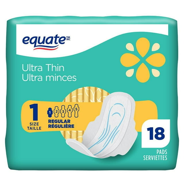 Equate Regular Absorbency Ultra Thin Pads with Flexi-Wings, Size 1, 18 Count