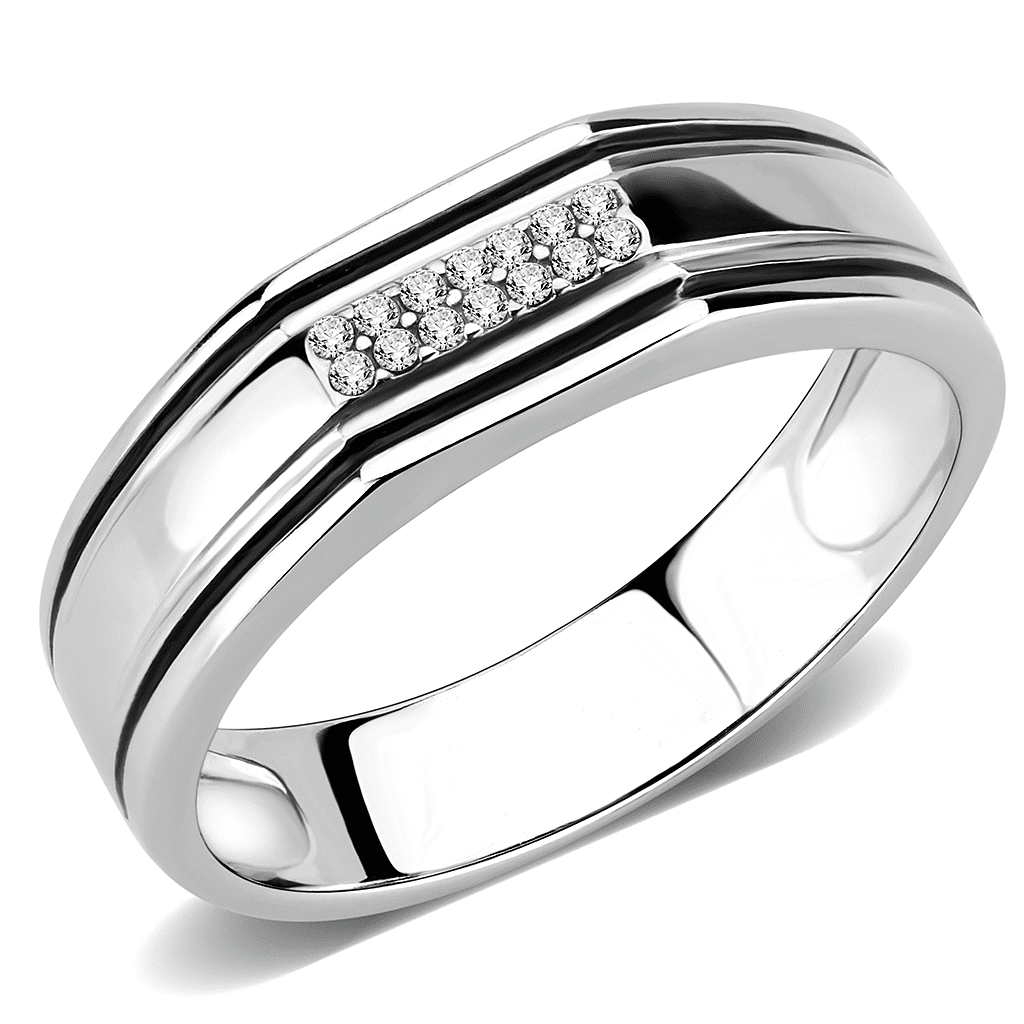 Men&amp;#39;s Stainless Steel Clear Cubic Zirconia Ring