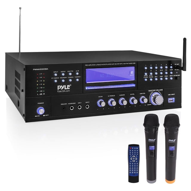 Pyle - Amplificador de micrófono inalámbrico para karaoke de 4 canales, sistema receptor de audio es