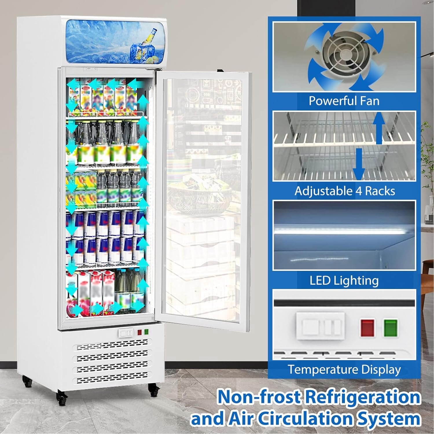Accreate Commercial Beverage Display Refrigerator 11.8 cu.ft with Glass Door, Cooling 32-50℉Upright