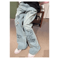 thumbnail image 3 of Mono con estampado de estrellas y múltiples bolsillos para mujer, pantalones holgados de talle alto estilo retro americano, estilo Y2K, informales, rectos y modernos, con pernera ancha, 3 of 5