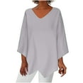 thumbnail image 1 of Yuyuzo Womens Fall Tops V Neck Long Sleeve Irregular Hem Solid Color Basic Pullover Top Tees Blouse Tshirts, 1 of 6