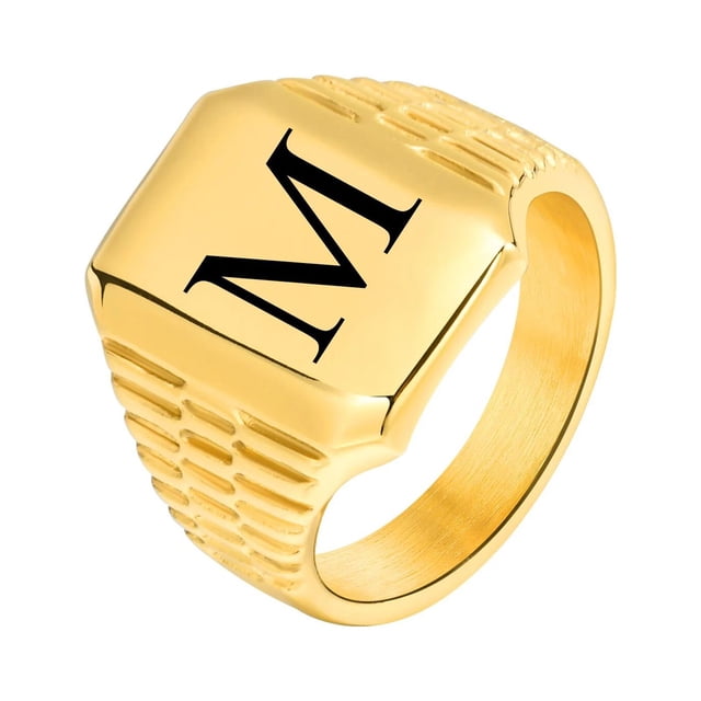 Anillos con iniciales de Color dorado para hombre, joyería de acero inoxidable con letras personalizadas, A-Z, sello para el dedo meñique, regalo personalizado