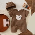 thumbnail image 2 of mgoYE Baby Boy Romper Size 0-3 Months Newborn Baby Cotton Onesie with Hat, Cute Bear Patched Casual Short Sleeve Bodysuit, Toddler & Infant Boy's Girl's Comfortable Clothing Coffee, 2 of 8