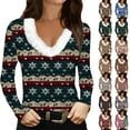 thumbnail image 5 of Women's Long Sleeve Printed Christmas Casual T-Shirt Top, 5 of 6