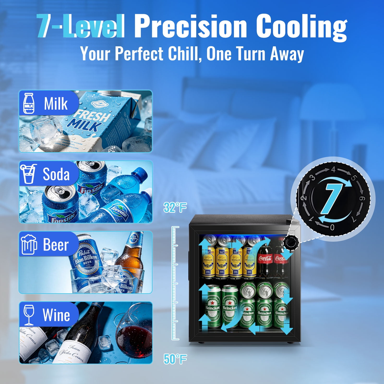 WANAI 58 Can Beverage Fridge & Cooler Small Mini Fridge Glass Door for Soda Beer or Wine for Home&Bar