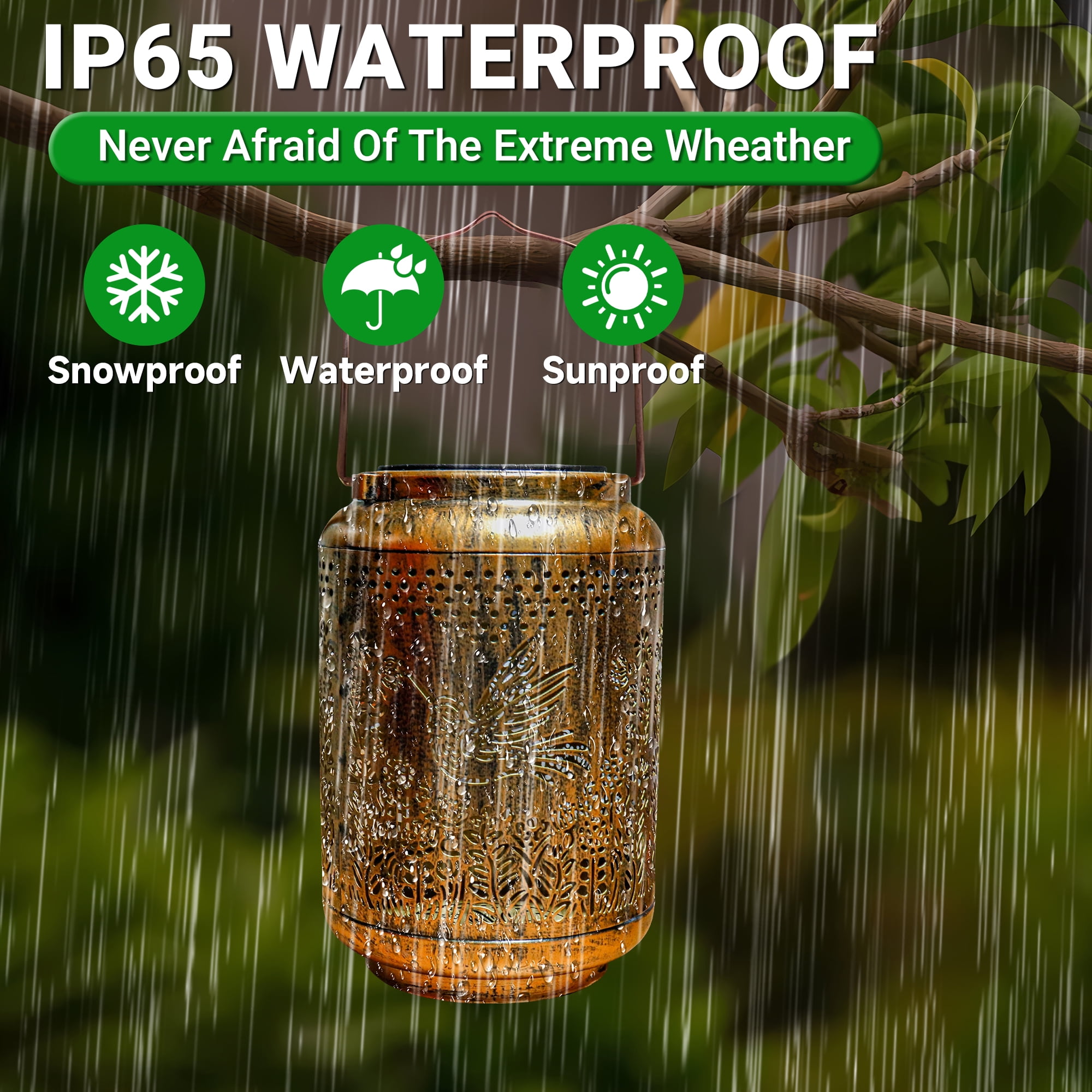 CHARKEE Hanging Solar Lanterns Outdoor Waterproof,2 Pack Hummingbird Metal Lantern LED Outdoor Solar Lights for The Garden Yard Decor Patio Lighting Decoration