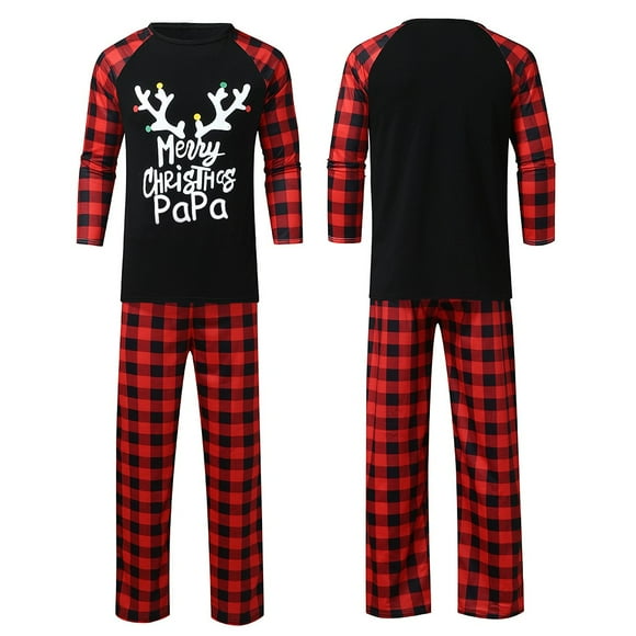 LSLJS Christmas Pajamas Pyjamas de Noël Assortis pour la Famille, Ensemble Assorti de Pyjamas de Noël pour Hommes à Carreaux avec Imprimé de Cerf, Hauts à Manches Longues+pantalons, pour Adultes et Enfants Ensemble de Vêtements de Nuit pour les Fêtes