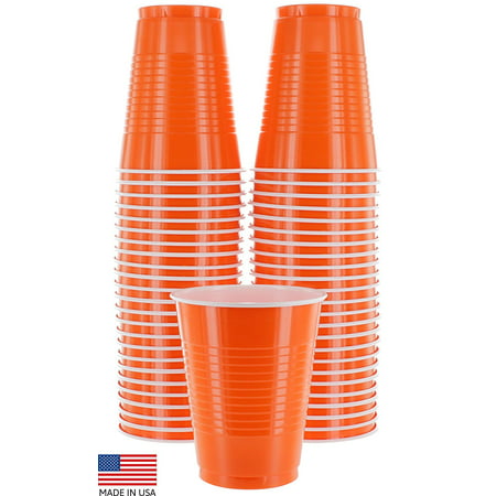 Amcrate Orange Colored 16-Ounce Disposable Plastic Party Cups - Ideal for Weddings, Party’s, Birthdays, Dinners, Lunch’s. (Pack of