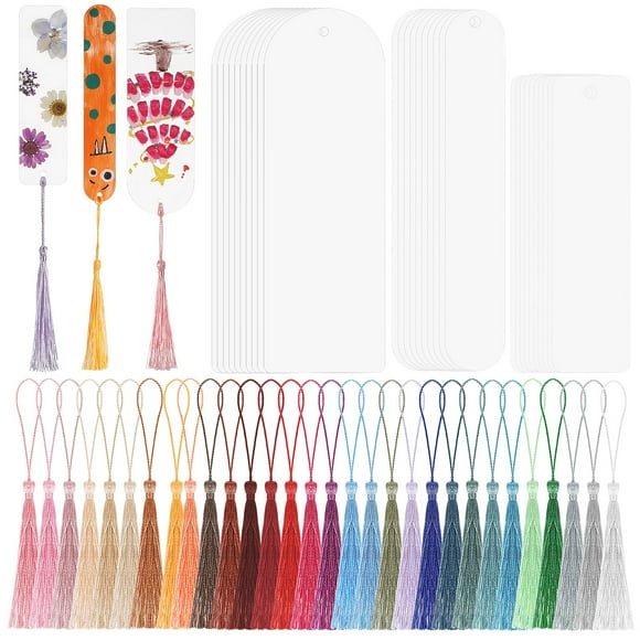 30 juegos de marcapáginas en blanco para manualidades, marcadores de página, accesorios de lectura con borlas de colores para manualidades y decoración