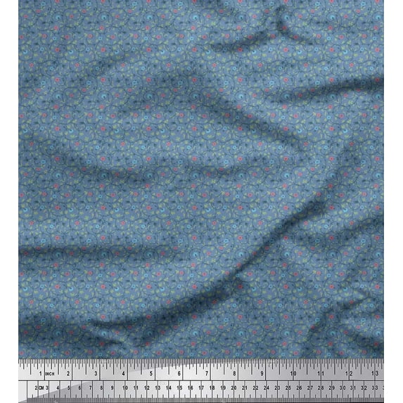 Soimoi Moss Georgette Fabric Leaves & Floral Shirting Print Sewing Fabric Yard 42 Inch Wide