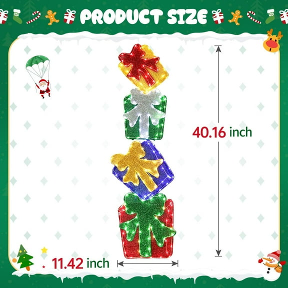 Set of 4 Flat Stacked Christmas Lighted Gift Boxes - 40" Height with 200 LEDs & Bows for Indoor/Outdoor Holiday Yard Display