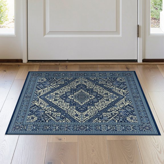 ODIKA 2'x3' Washable Accent Rug Pet Friendly, Bedside Mat Front Door Ru Geometric Interlocking Tasseled Boho Trellis Border for Bedroom, Nursery, RV