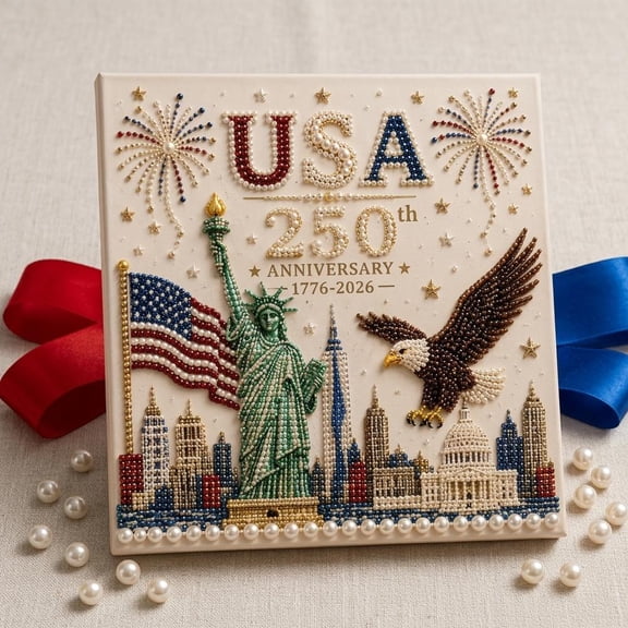 DIY Art Kit for Adults - 7.87 x 7.87 Inch Acrylic Gem Painting, Patriotic 250-th Anniversaryy Design, Relaxing Craft for Home Decor