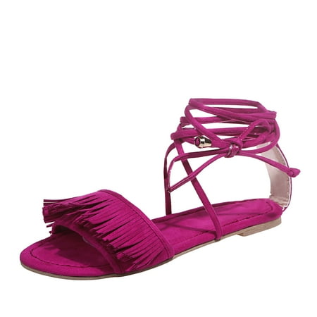 

Sandals Women Large Size Flat Bottomed Casual Tassel Strap Shoes