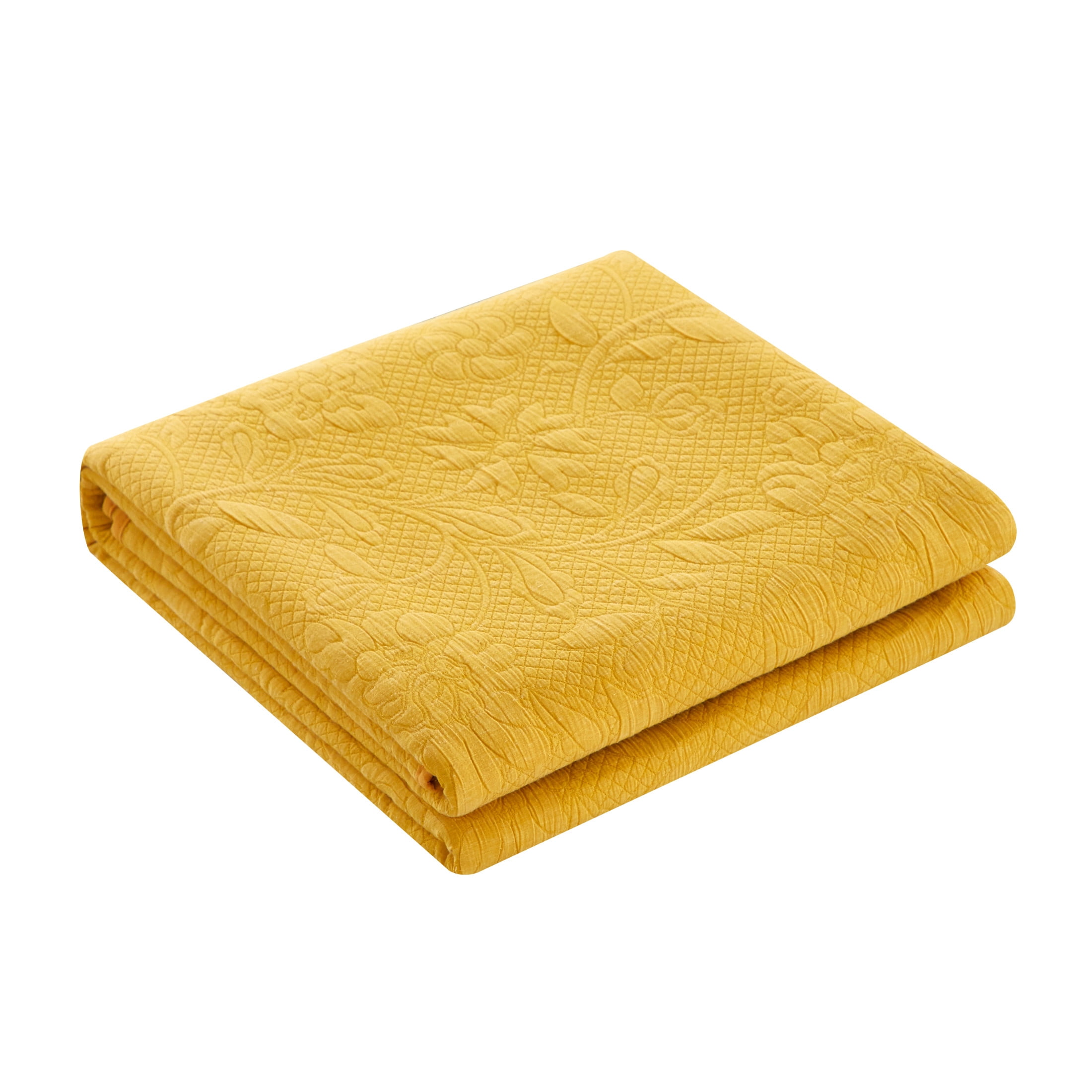 Chic Home Arron 3-Piece Floral Cotton Quilt Set, King, Mustard