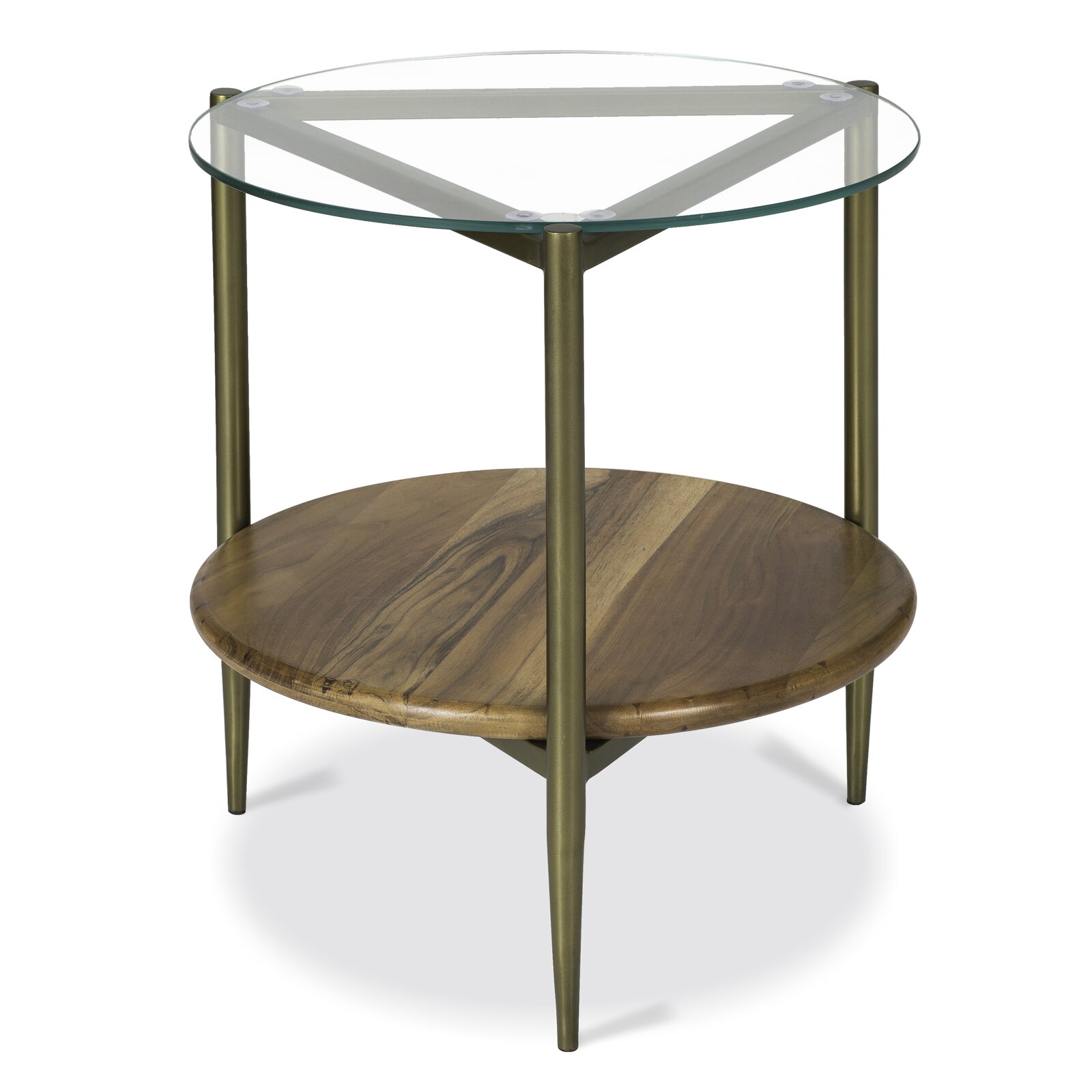 Middle Village Glass Top 3 Legs End Table with Storage, Solid Wood
