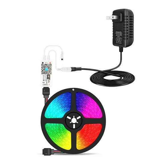 Wi-Fi RGB LED Strip Lights Waterproof 16.4ft 150 LEDs with IR Remote Control & Wi-Fi Controller Smart APP & Voice Control & Timer Color Changing 5050 LED Lights for Room Ceiling Party (DC /