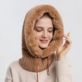 thumbnail image 2 of Winter Women Knitted Hood Hat Scarf Cap with Drawstring and Inner Plush, 2 of 6