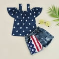 thumbnail image 2 of Mercatoo Kids Girls Independence Day Suit Summer Girls Star Camisole and Denim Shorts 2 𝐏iece Set Toddler Casual Outfit, 2 of 7