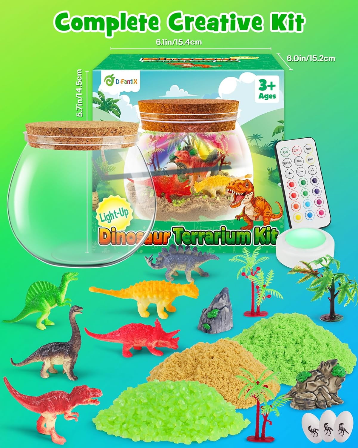 D-FantiX Dinosaur Toys Terrarium Kit, LED Dino Night Light, DIY Arts and Crafts Science Projects Kit, Birthday for Boys Age 3 4 5 6 7 8-12 Year Old