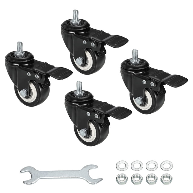 Unique Bargains 2 Inch Swivel Threaded Stem Casters M8x15mm Thread PU Caster Wheel with Brake 110lbs Load, Black 4pcs