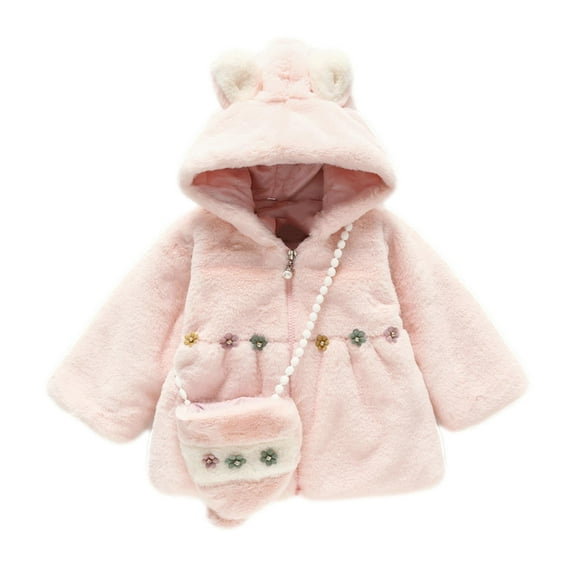 Girls Hooded Jacket Christmas Gift Kids Girls Winter Warm Coats Jacket Outwear Toddler Overcoat Ear Hooded Faux Fur Thicken Fleece With Bag Save Big