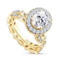 thumbnail image 3 of 2 Carat Center 6X8MM Oval & Round Cut Lab Created Moissanite Diamond Halo Vintage Style Bridal Ring Set In 14K Yellow Gold Over Sterling Silver (G-H Color, VVS1 Clarity)-8, 3 of 5