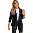 thumbnail image 2 of JWD Women's Casual 3/4 Ruched Sleeve Blazer - Slim Fit Open Front Notched Lapel Work Office Suit Jacket with Pockets Navy Blue 12, 2 of 6