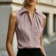 thumbnail image 6 of Women's Cotton Pleated Collared Tank Top Summer Trendy Button Down Sleeveless Blouses Elegant Work Office Tops Pink, 6 of 9