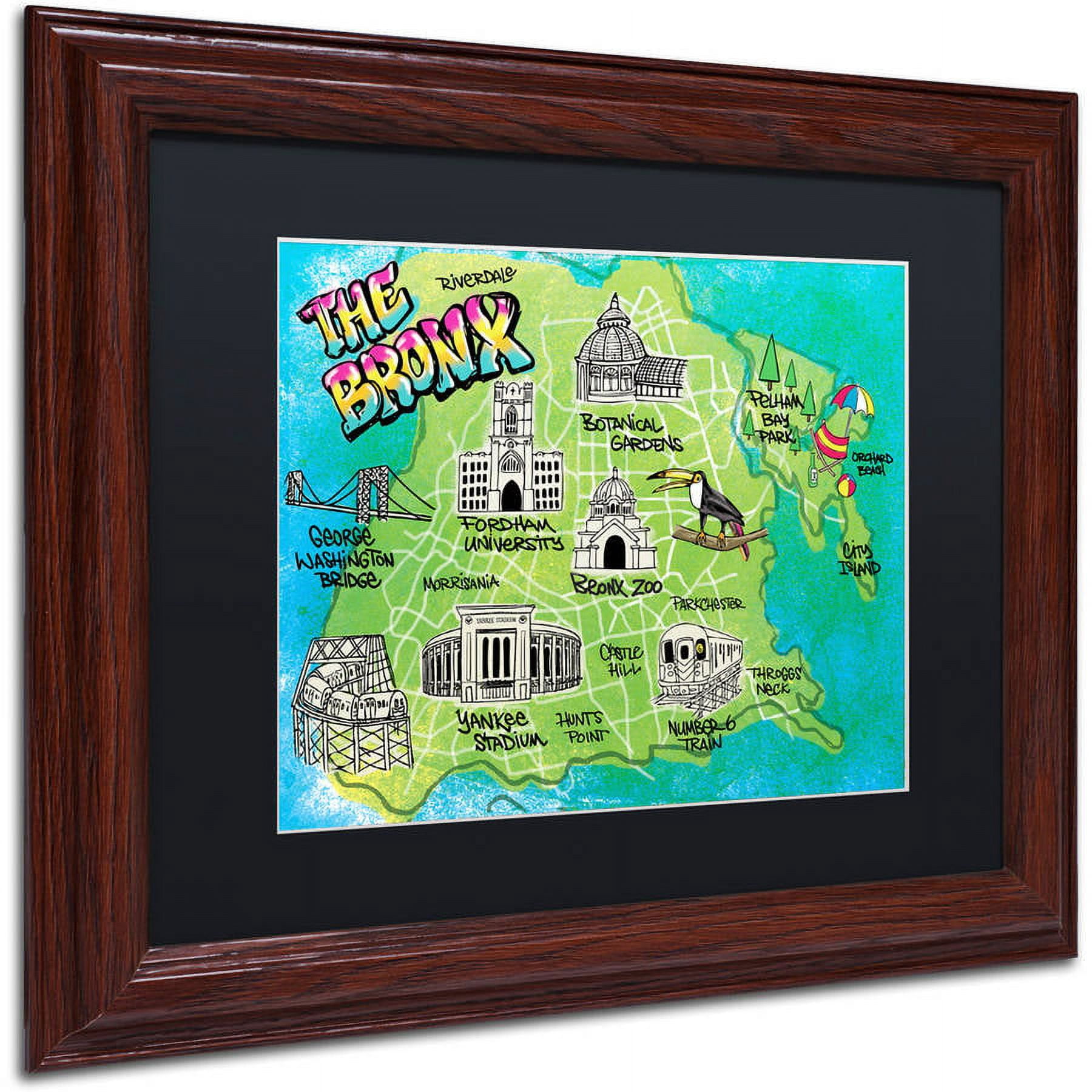 Trademark Fine Art "Bronx Map" Canvas Art by Elizabeth Caldwell, Black Matte, Wood Frame