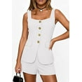 thumbnail image 5 of PRETTYGARDEN Womens 2 Piece Matching Sets Fashion Button Down Suit Vest Tops Shorts Set Spring Business Casual Outfits, 5 of 10