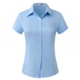 thumbnail image 1 of SNNROO Chemisier Basique en Coton Simple Stretch à Boutons Manches Courtes Ajusté pour Femmes, 1 of 9