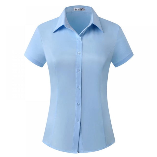 SNNROO Chemisier Basique en Coton Simple Stretch à Boutons Manches Courtes Ajusté pour Femmes