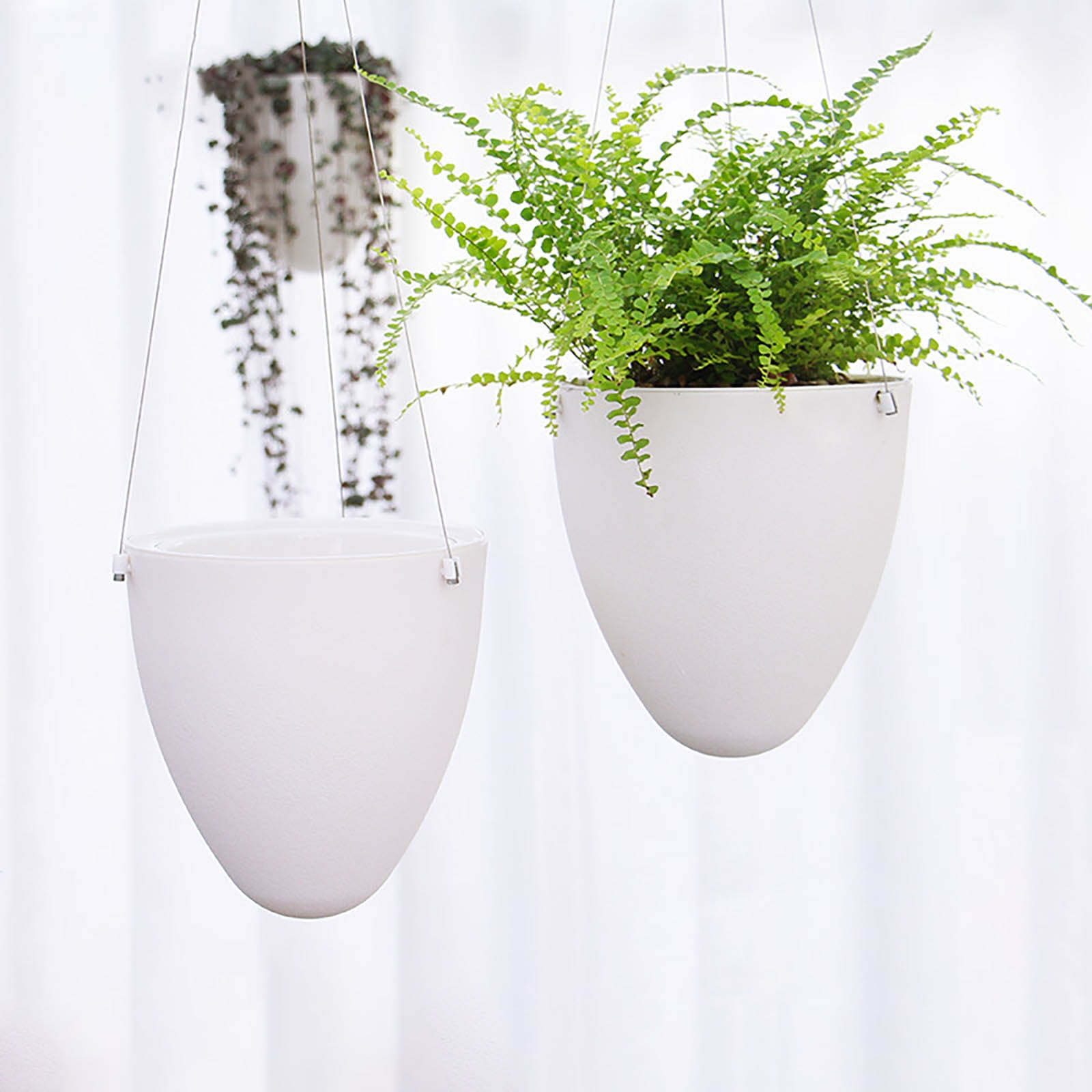 Camnix Self Watering Hanging Planters, Unique Eggshell Shape Indoor Outdoor Hanging Pots for Plants, Modern White Plastic Flower Pots Home Decor Hanging Basket