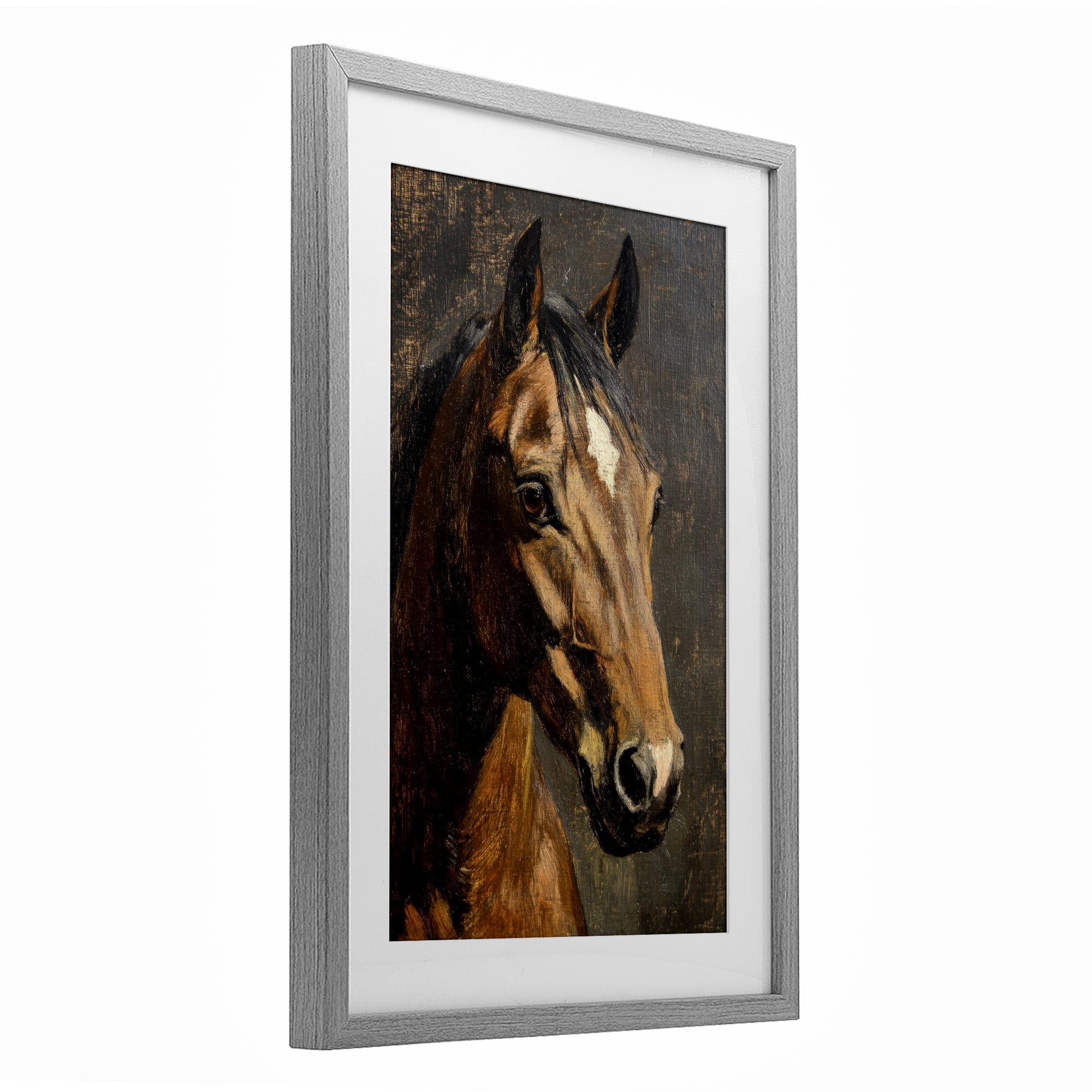 Stupell Industries Horse Portrait Study Gray Framed Print Under Glass, design by Petal Prints Design