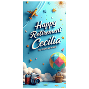 LUUFILx Personalized Retirement Themed Banner with Airplane Camera Balloon Elements Happy Retirement Decors Party Backdrop Photography Props for Retirement Parties Celebrations Gatherings